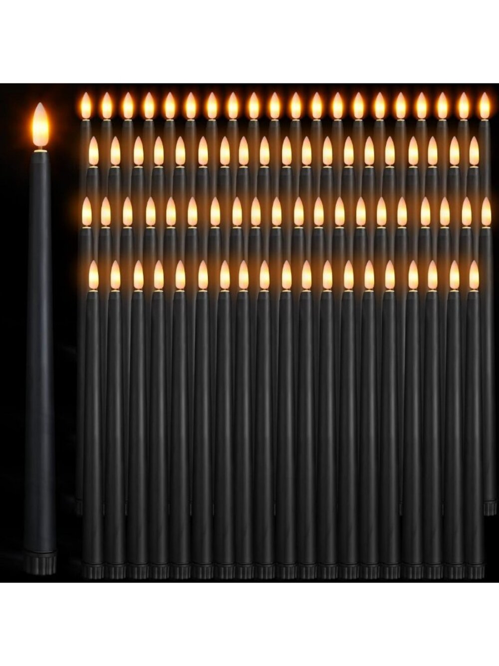 120 Pcs Black Flameless Taper Candles - Battery Operated LED Candle Set
